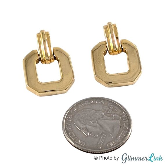 Octagonal Doorknocker Style Gold Tone Pierced Drop Earrings - Picture 5 of 9